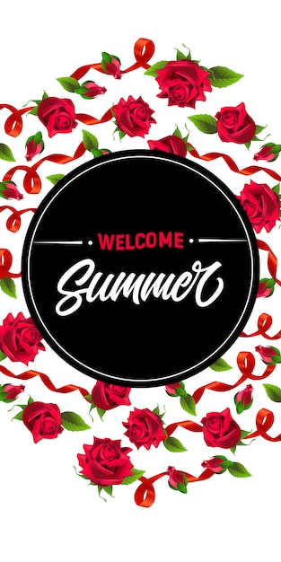 Download Welcome summer vertical banner with red ribbons and roses ...