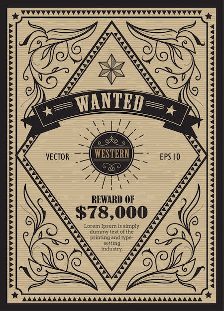 Download Western vintage frame antique label wanted retro hand drawn | Premium Vector