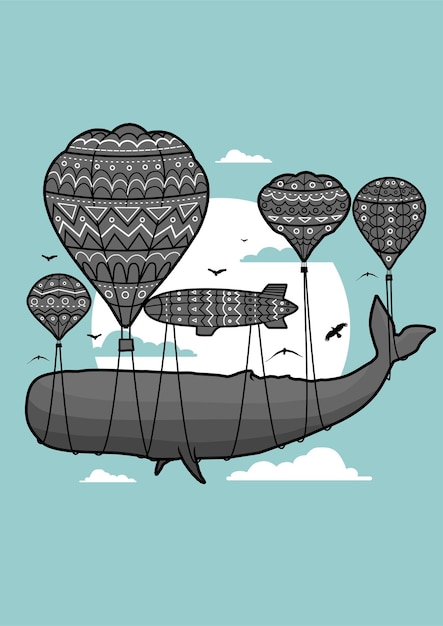 クジラの熱気球のイラスト プレミアムベクター