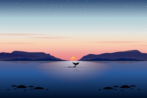 Download Free Whale Swimming With Sunset Seaside Landscape Premium Vector Use our free logo maker to create a logo and build your brand. Put your logo on business cards, promotional products, or your website for brand visibility.