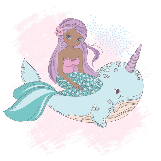 Download Whale unicorn mermaid princess sea vector | Premium Vector
