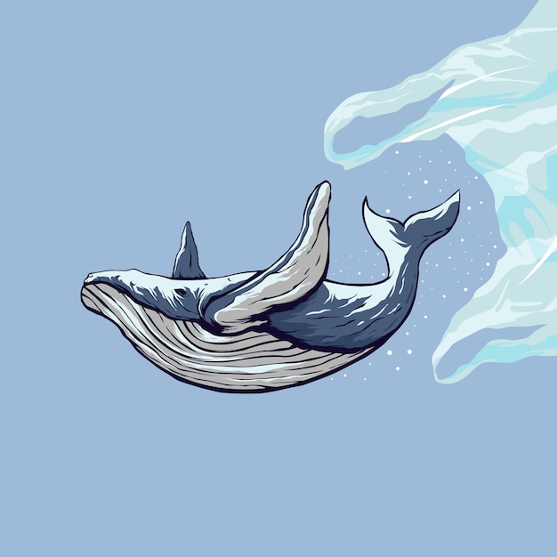 Premium Vector | Whale with threat of plastic waste