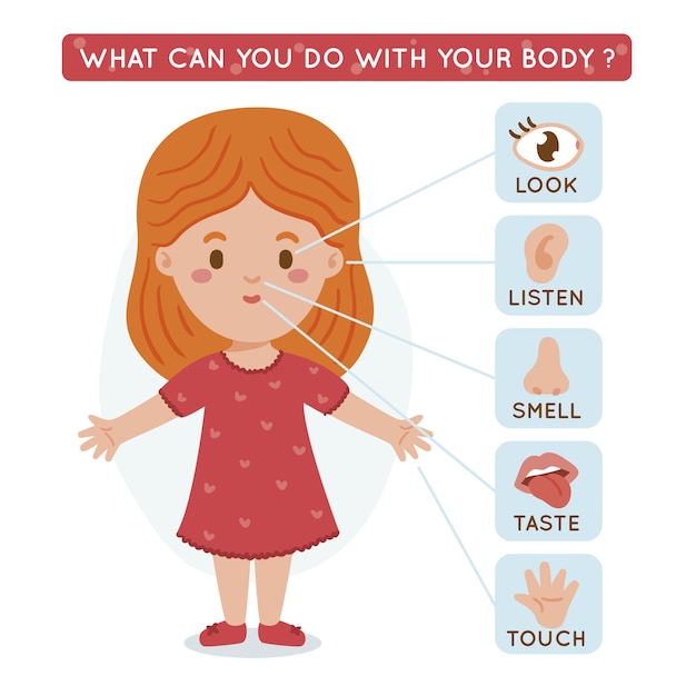 What can you do with your body illustration with little girl Free Vector