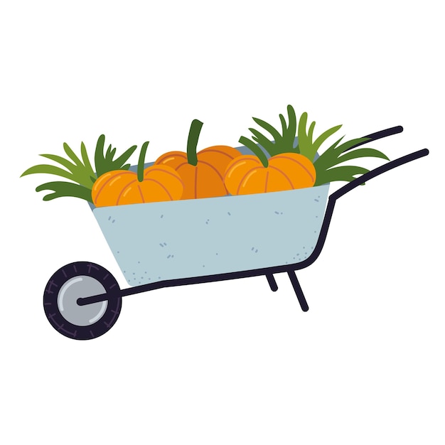 Premium Vector | Wheelbarrow with pumpkins