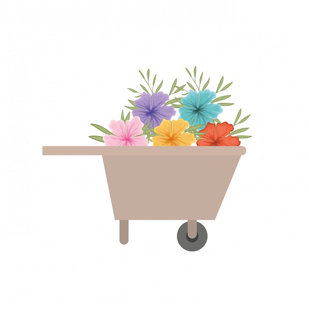 Download Wheelbarrow of wooden with flowers icon | Premium Vector