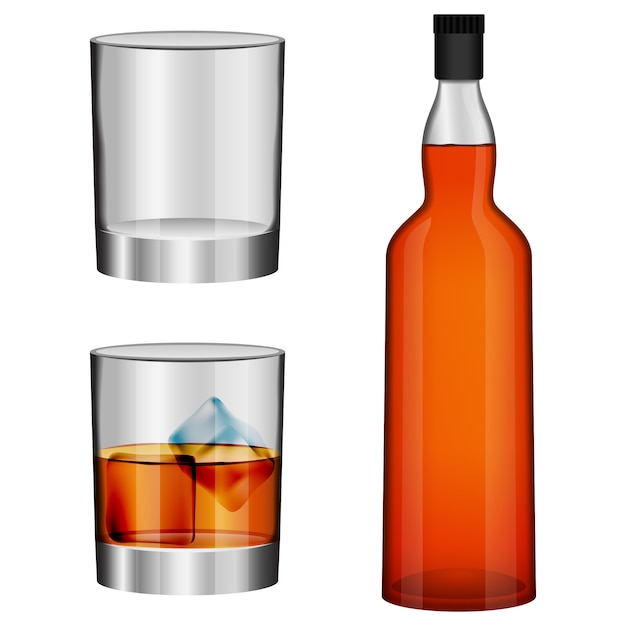 Download Whisky bottle glass mockup set Vector | Premium Download