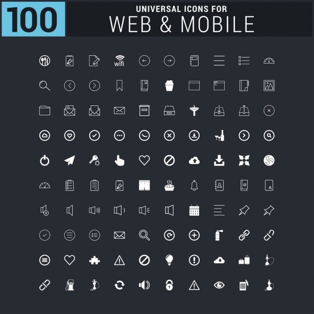 white 100 universal web icons collection vector
