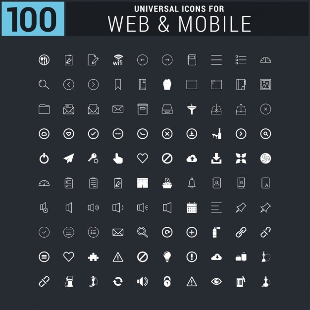 Free Vector | White 100 universal web icons collection