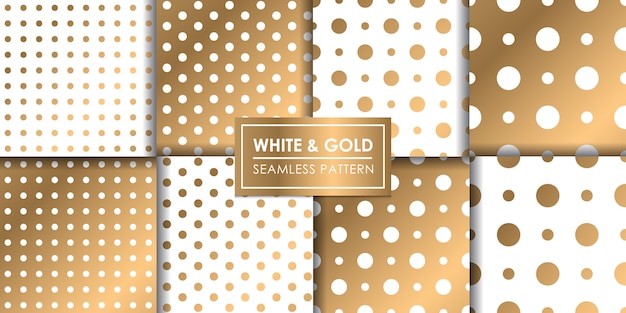 白と金の豪華な水玉シームレスパターン 装飾的な壁紙 プレミアムベクター