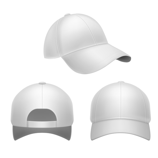 Premium Vector | White baseball cap. 3d hat, head caps back, front and