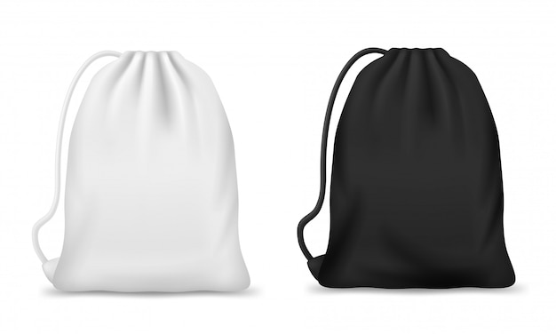 Download White and black drawstring bag or backpack mockups | Premium Vector