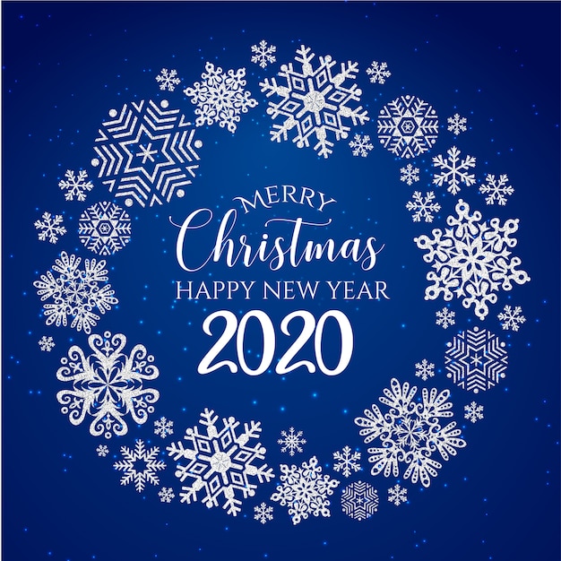 White & blue merry christmas and happy new year 2020 greeting card Vector | Premium Download