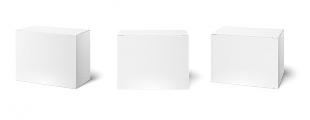ホワイトボックスのモックアップ 空白の包装箱 立方体の斜視図 化粧品製品パッケージモックアップ3 Dイラストセット プレミアムベクター