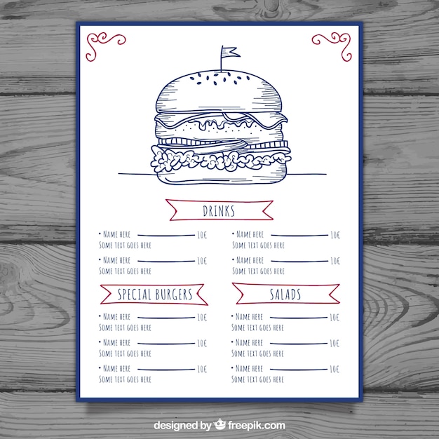 White burger menu template | Free Vector