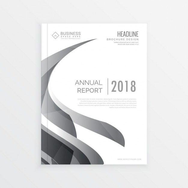 White business brochure with wavy gray\
shapes