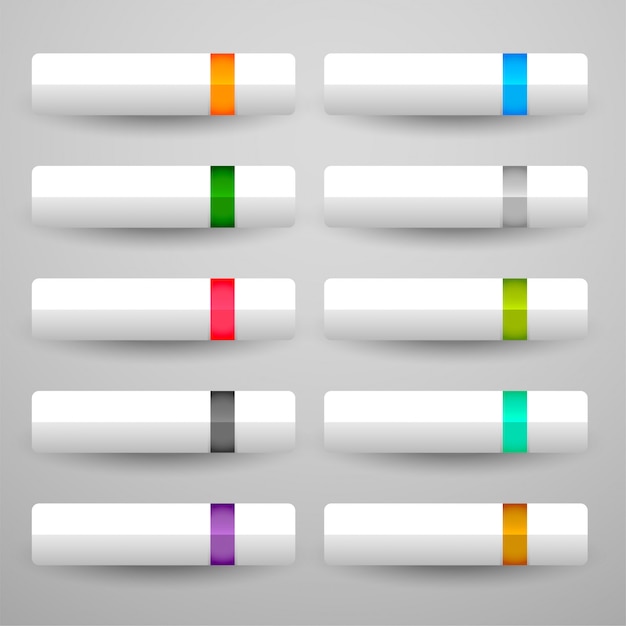 White buttons set in ten shiny colors Free Vector