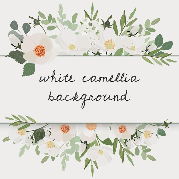 Premium Vector | White camellia flower bouquet wreath frame