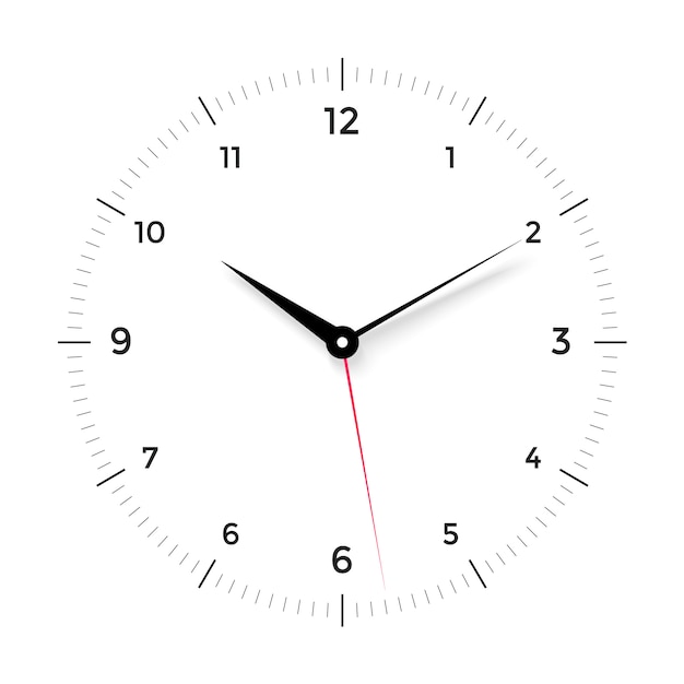 白の背景に黒と赤のポインターを持つ白い時計の文字盤 プレミアムベクター
