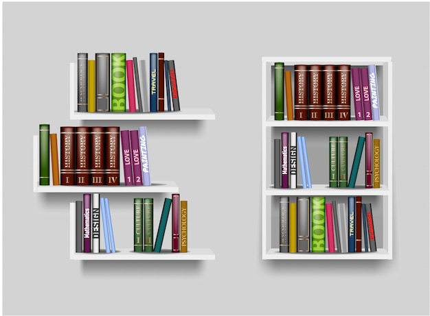 Premium Vector White Color Shelves And Bookcase Illustration With Different Books Shelf For A White Background Accessory Display Stand Retail Display Stand