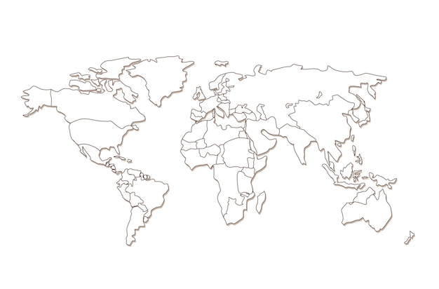 Premium Vector | A white contour map of the world in a linear style ...