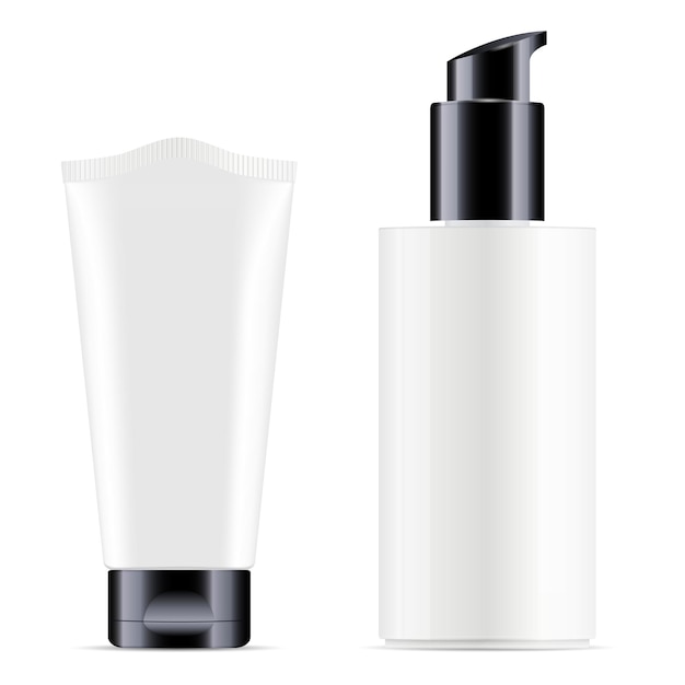 Download Premium Vector White Cosmetic Cream Tube Pump Bottle Blank Realistic Glossy Cosmetic Packaging 3d