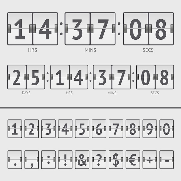 Premium Vector White Countdown Timer And Scoreboard Numbers Vector