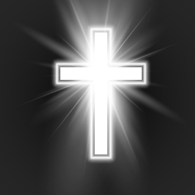 キリスト教のフレームと輝きのシンボルと白い十字架 プレミアムベクター