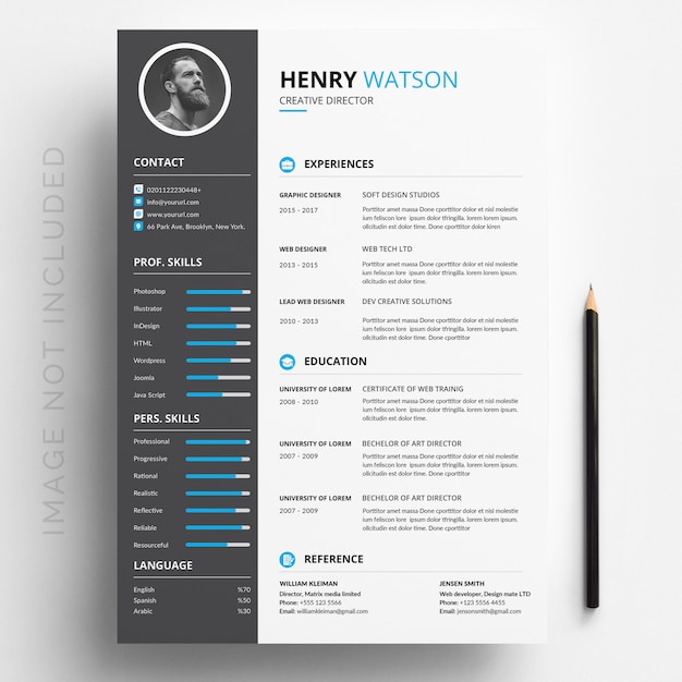 White cv template with blue and grey details | Premium Vector