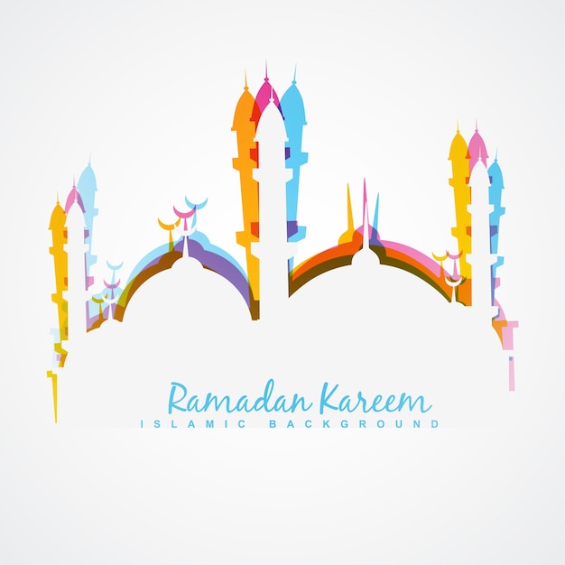 White design for ramadan kareem with colorful mosque 