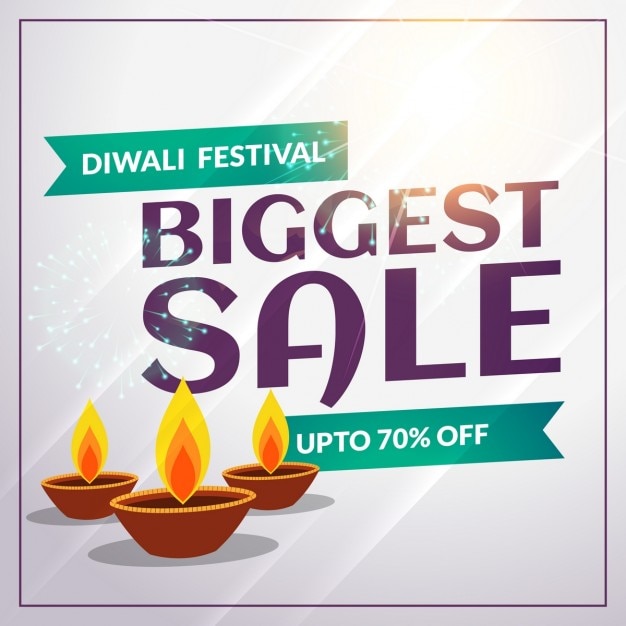 White discount voucher with three candles for\
diwali