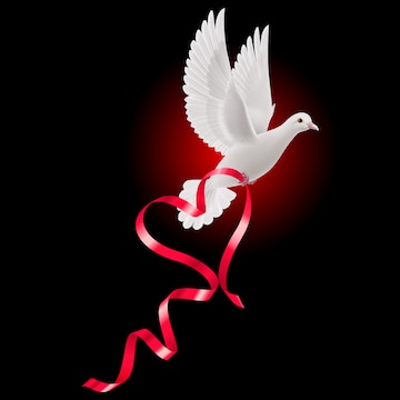 Premium Vector | White dove with red ribbon