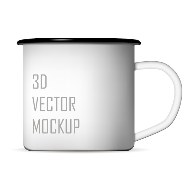 White enamel metal camp mug for coffee or tea. Vector ...
