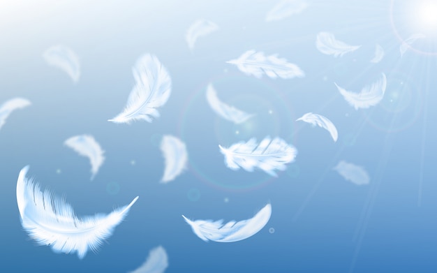 青い空の図に白い羽が空を飛ぶ 無料ベクター