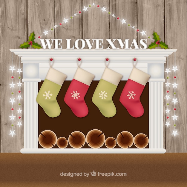 White Fireplace Background With Hanging Socks Vector Free Download