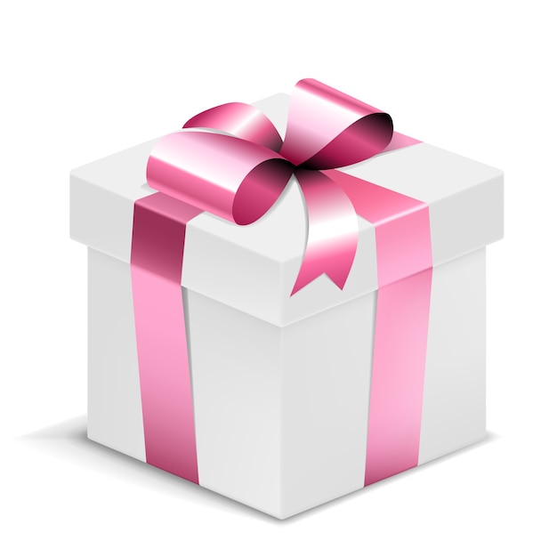 Free Vector | White gift box with pink bow isolated