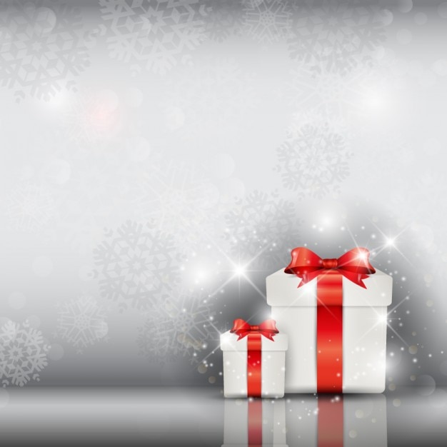 Free Vector | White gifts on a bokeh silver christmas background