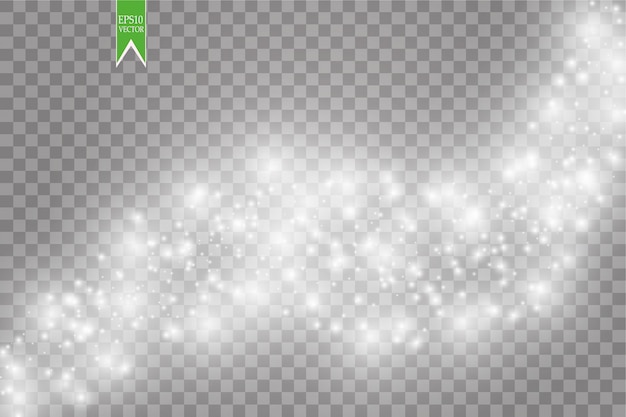 白いキラキラ波の抽象的なイラスト 透明な背景に分離された白いスターダストトレイル輝く粒子 魔法の概念 プレミアムベクター