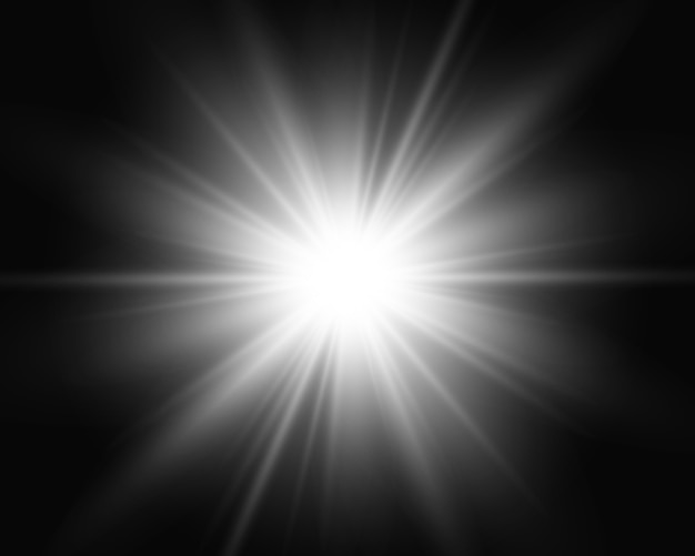 White glowing light. beautiful star light from the rays. a sun with ...
