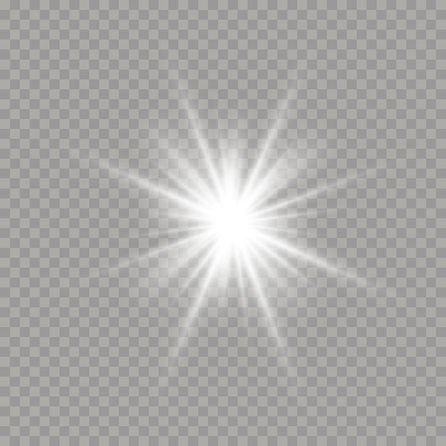 White glowing star with light burst. bright star on a transparent ...