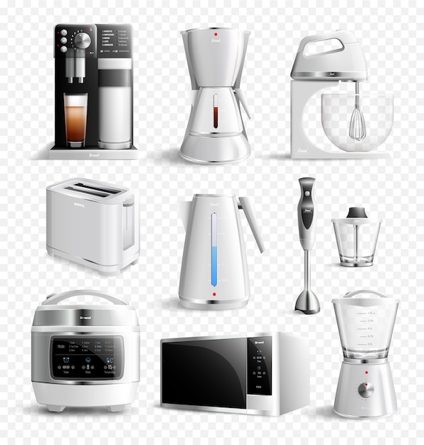 White household  kitchen  appliances transparent set  Vector 