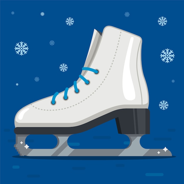 冬のフィギュアスケート用の白いアイススケート 屋外スケートリンク フラットなイラスト プレミアムベクター
