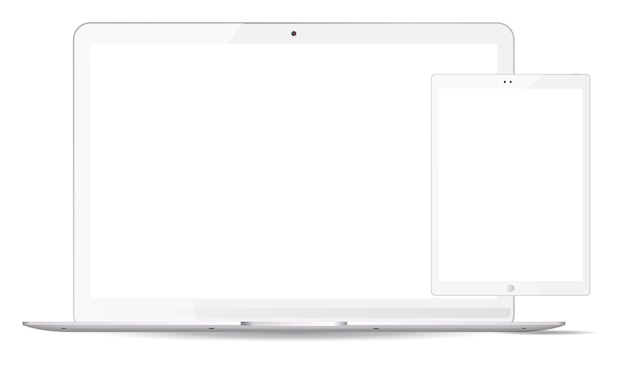 Download White laptop, tablet pc mockup set. mobile devices Vector | Premium Download