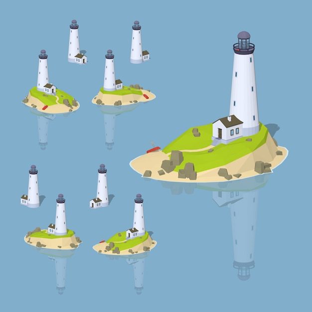 Download White lighthouse. 3d lowpoly isometric vector illustration ...