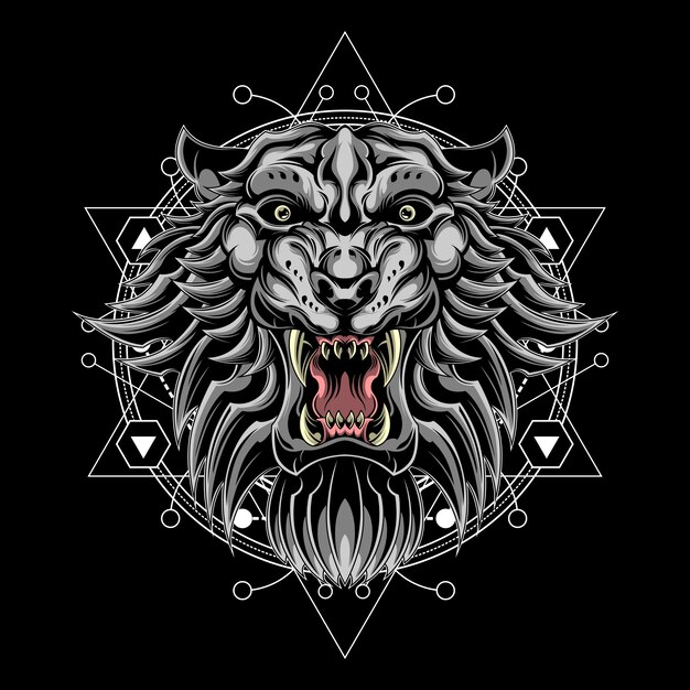 Premium Vector | White lion sacred geometry