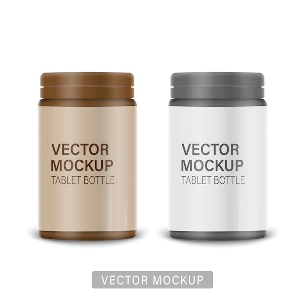 Download Premium Vector White Matte Plastic Bottle With Snap Hinge Push On Cap For Medicine Tablets Pills Photo Realistic Packaging Template With Sample Design Front View