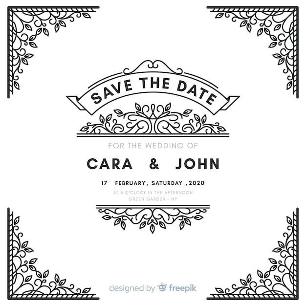 Download White ornamental wedding invitation Vector | Free Download