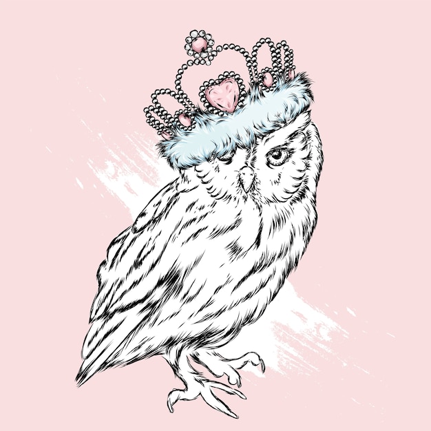 Premium Vector | White owl with crown