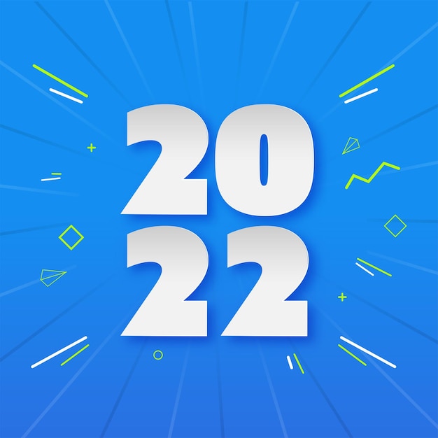 Premium Vector | White paper cut 2022 number on blue rays background.