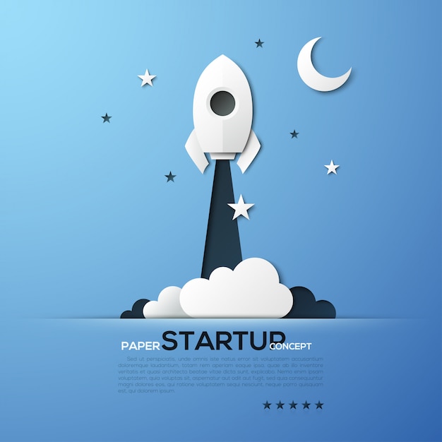 White paper startup rocket concept vector illustration Premium Vector