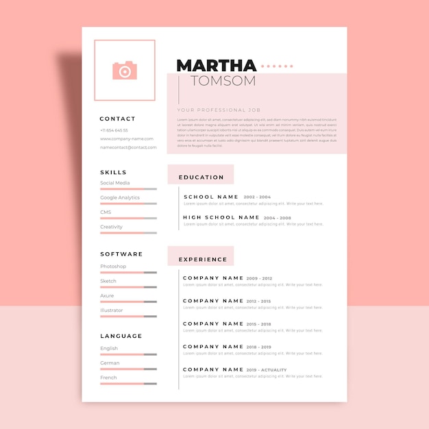 Free Vector White And Pink Curriculum Vitae Template 